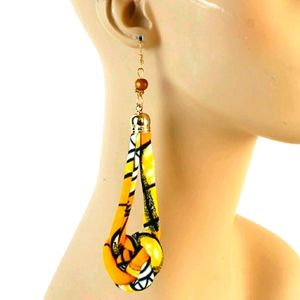 Yellow Kente Knot Long Earrings